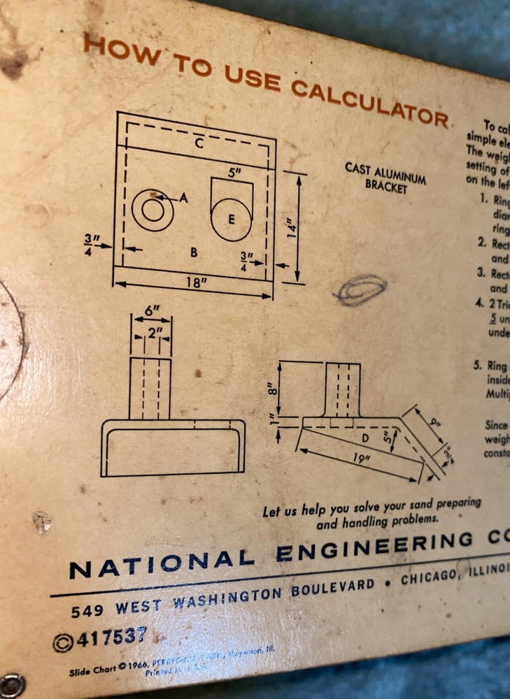 VINTAGE 1966 SIMPSON CASTING WEIGHT SLIDE CHART CALCULATOR Used