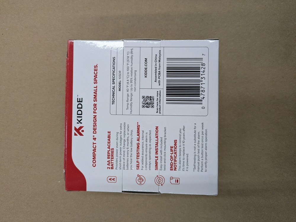 Kidde 10SDR Compact 4 inch AA Battery Powered Smoke Detector