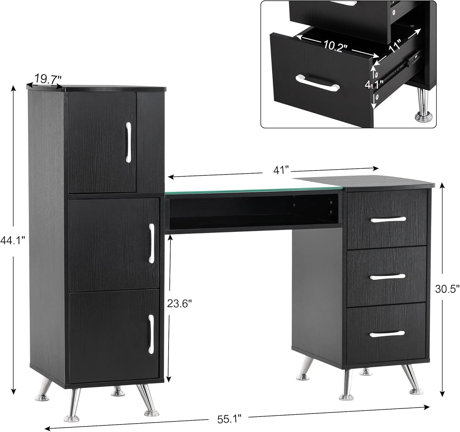 BarberPub 2611 Manicure Table Nail Makeup Desk Workstation