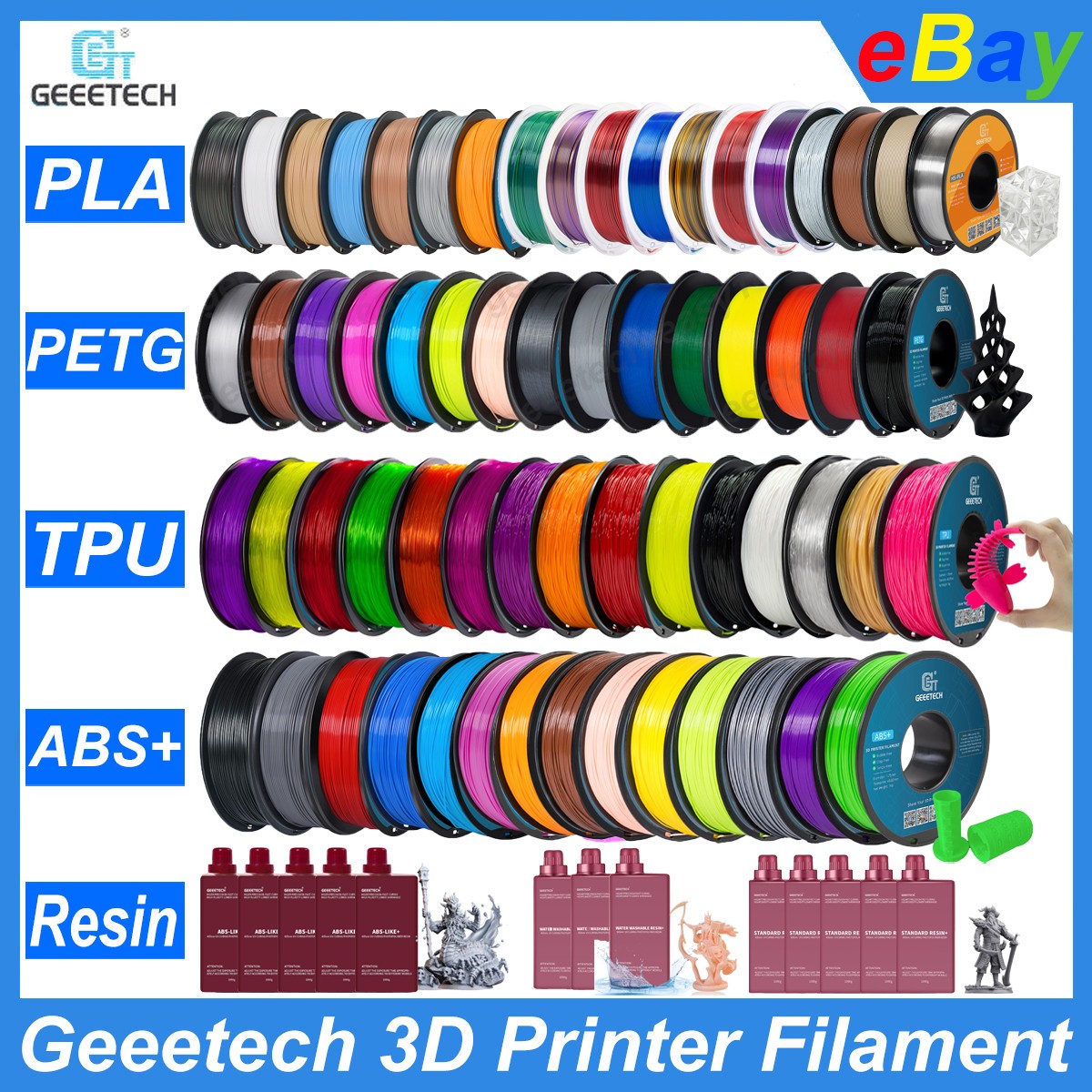 【Buy 5 Pay 3（Add 5】Geeetech PLA PETG TPU ABS+ 3D Printer Filament 0.5/1kg 1.75mm