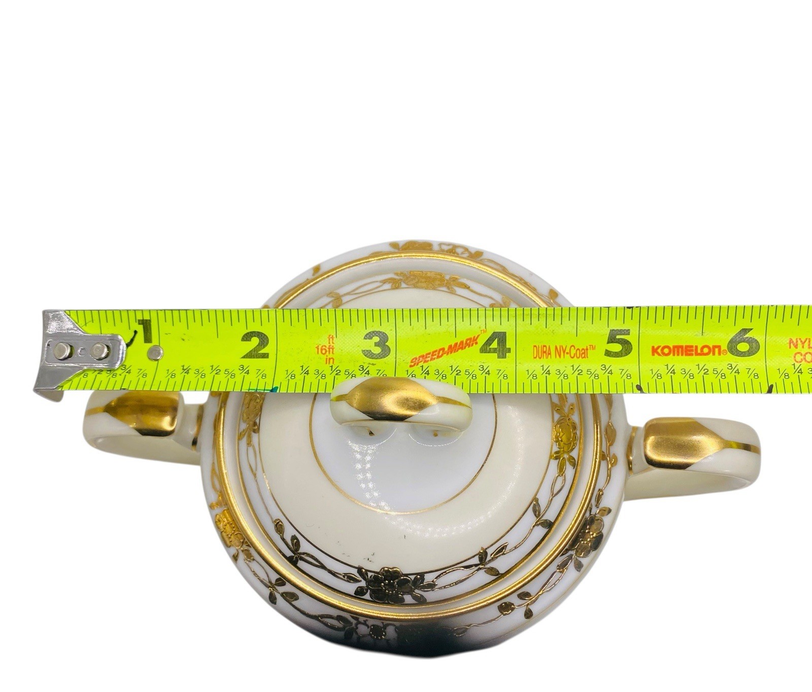 Handpainted Nippon Teapot Lid Creamer Sugar Bowl Lid Beige Gold Gilt Trim Floral