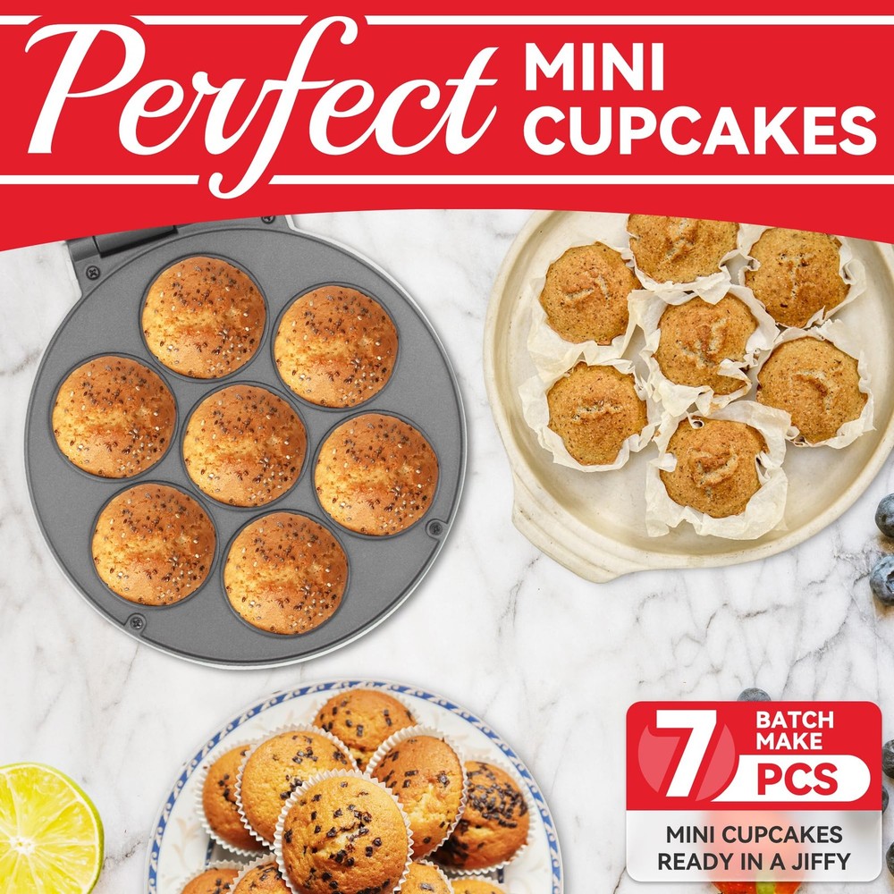 Mini Cupcake Maker Machine, Make 7 X 2.2 Inch Cupcakes Baking WHITE STANDARD