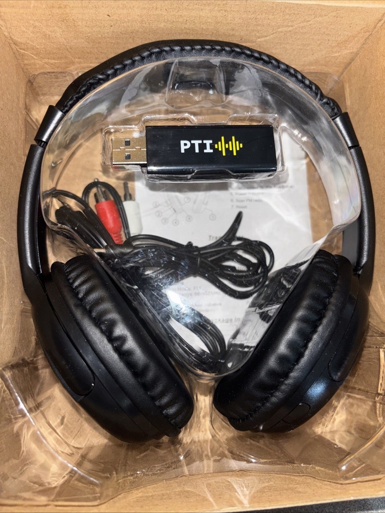 NEW PTI-908 RF Wireless Listener Headphones With FM Scan USB Transmitter New OB
