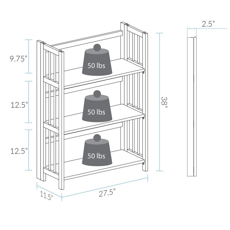 3 Tier Folding Stackable Bookshelf Solid Wood Storage Shelf Easy Setup Durable
