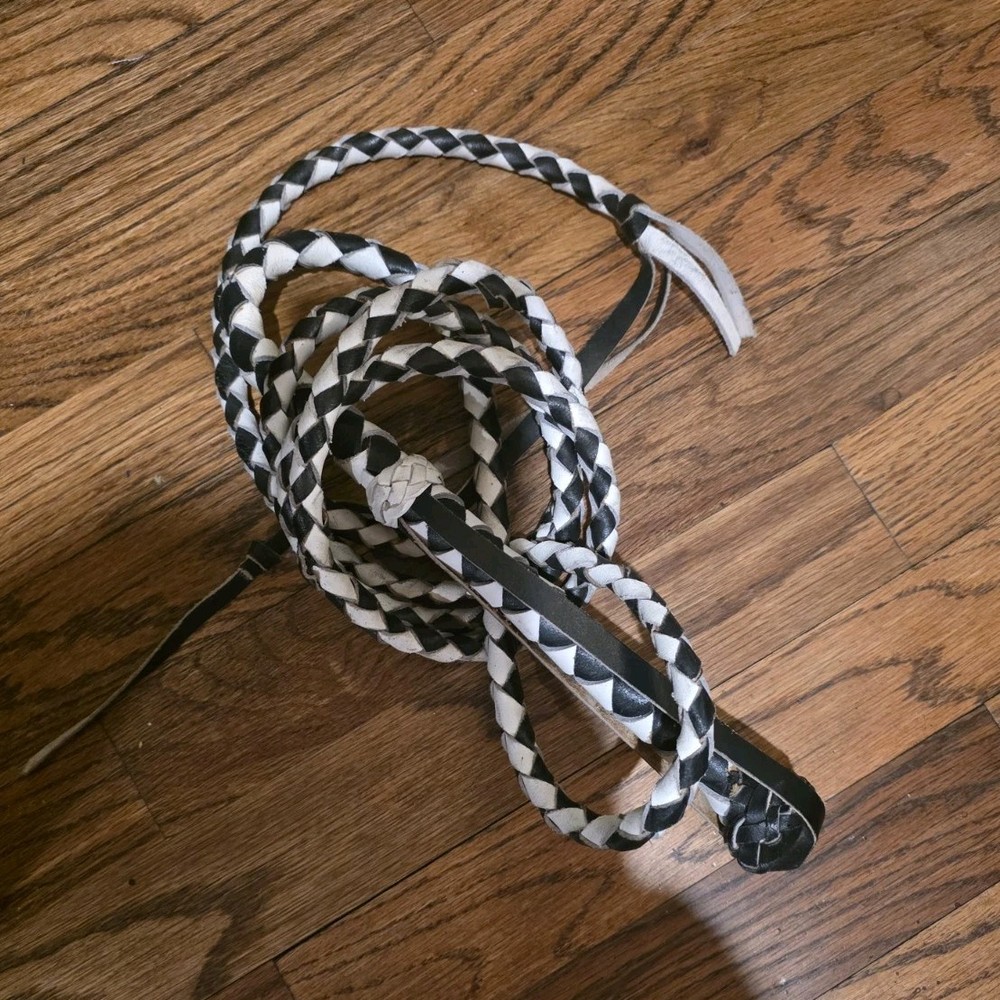 Braided Black White Western whip