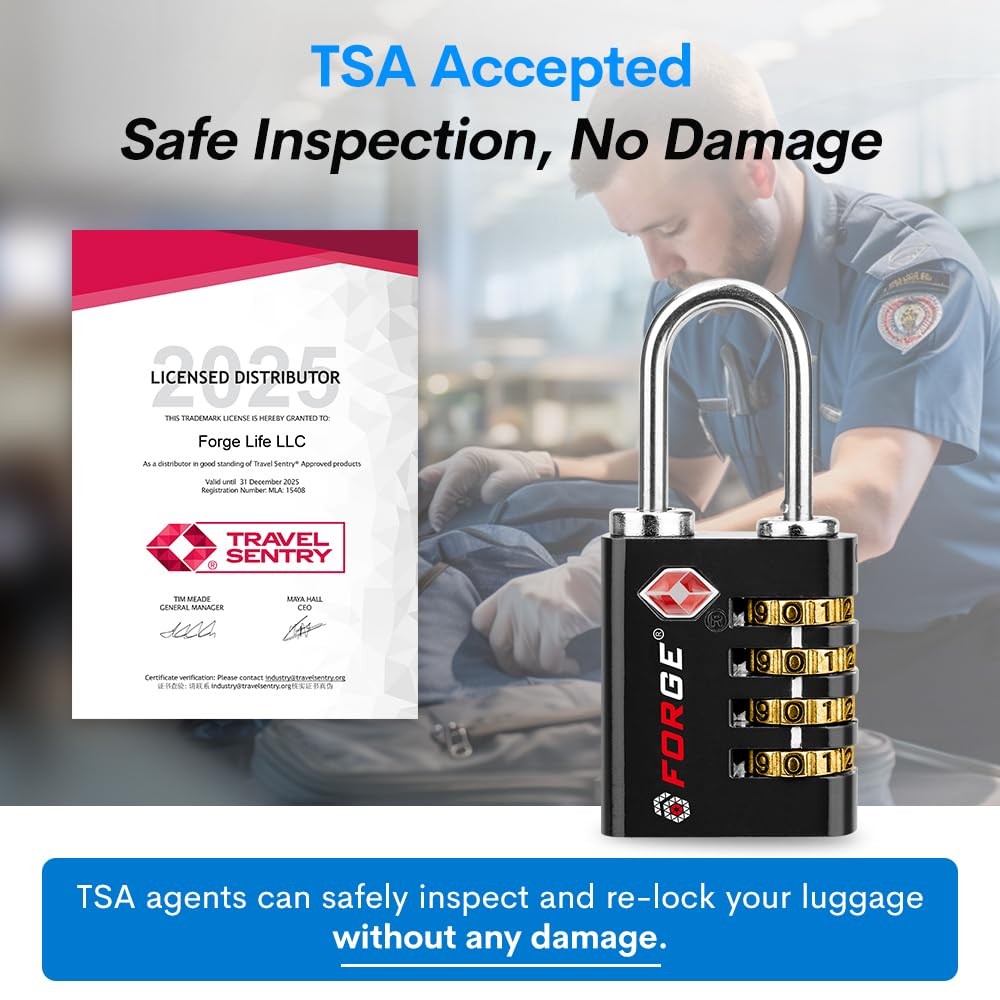 Forge DualOpening Key or Combination Access Lock, TSA Approved Locks for Lugg...
