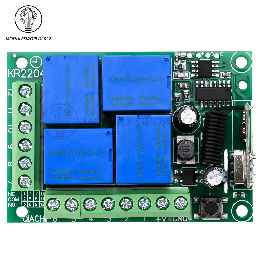 433Mhz Remote Control Receiver RF Wireless Switch 4CH Relay Module Transmitter