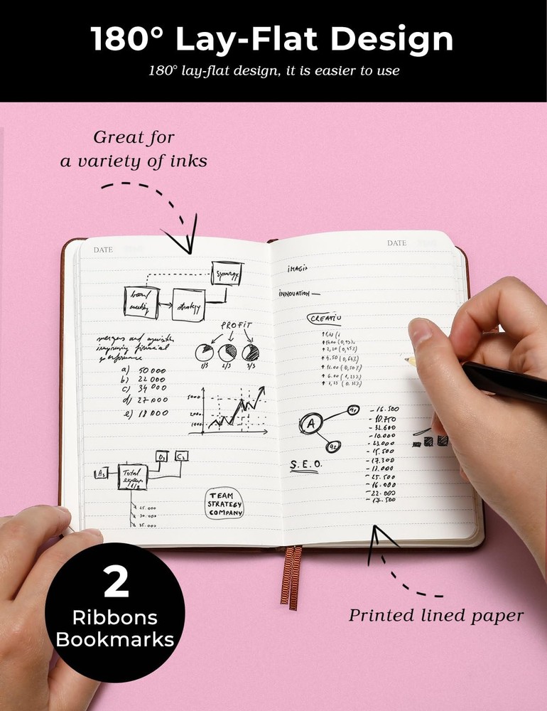 AISBUGUR Pocket Notebook Small 2-Pack, 3.7" x 2pack, 1Black 1Brown