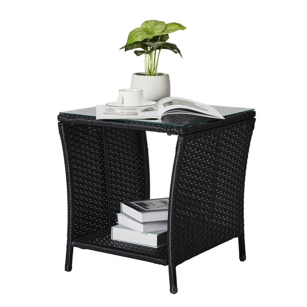 Outdoor Patio Wicker Side Table, Square End Table Bistro Coffee Table