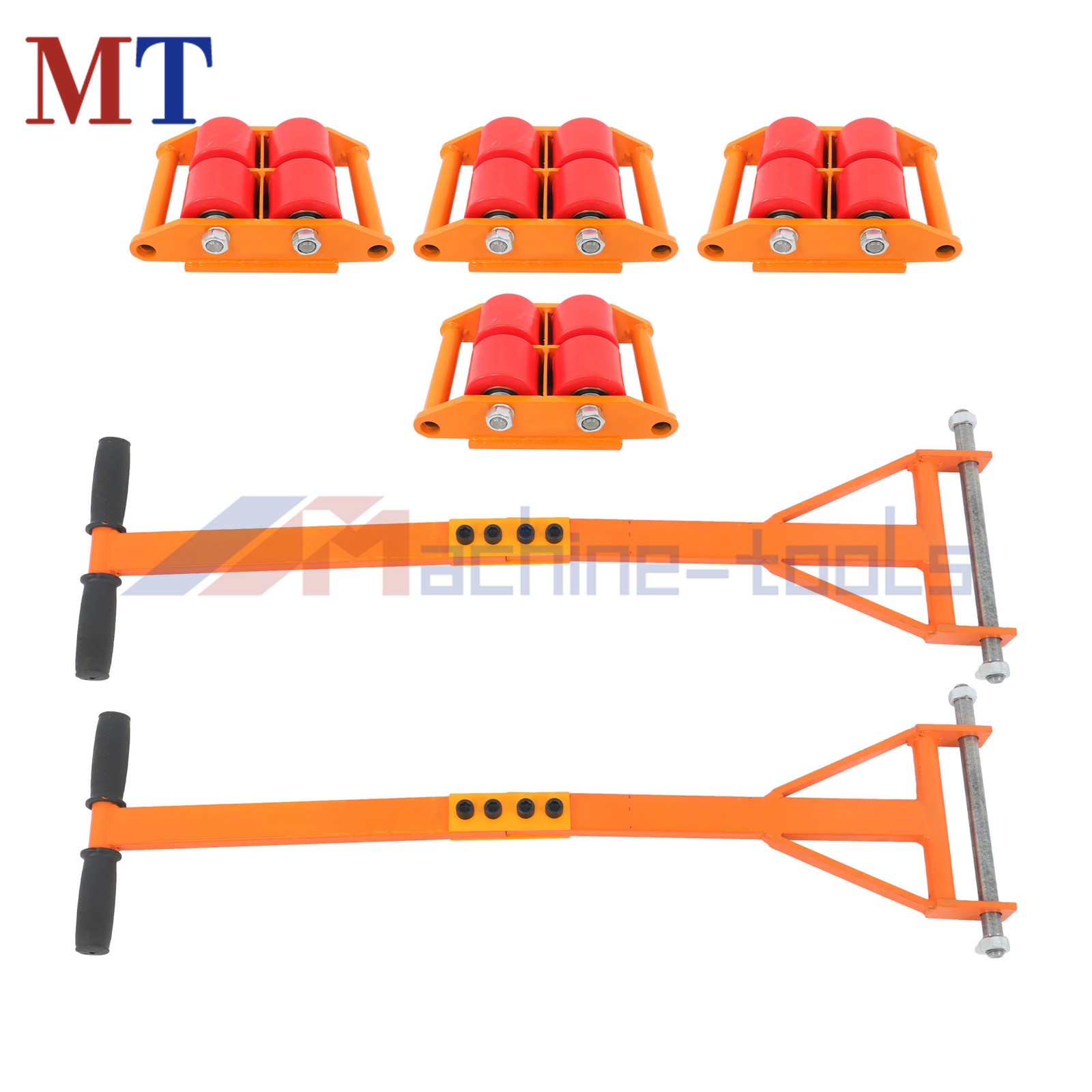 4 Pcs Heavy Duty Machinery Skates Dolly With Handle 6T/13200Lbs 360° Rotation