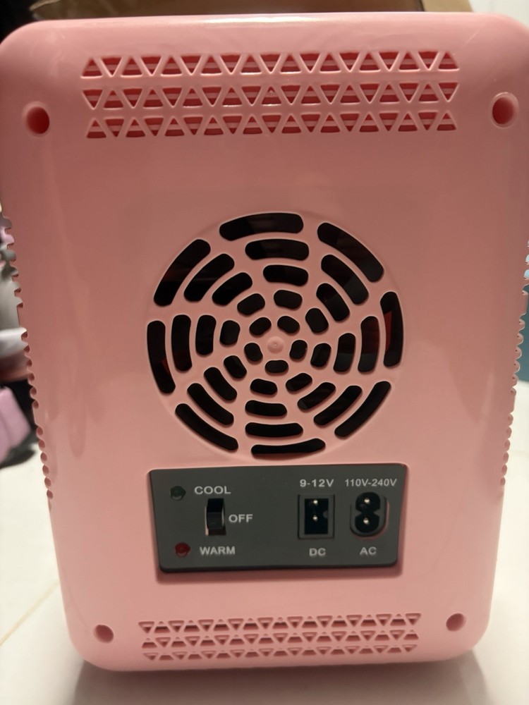 Pink Tabletop Mini Fridge, Warm & Cool Function, Adjustable Thermostat, Portable
