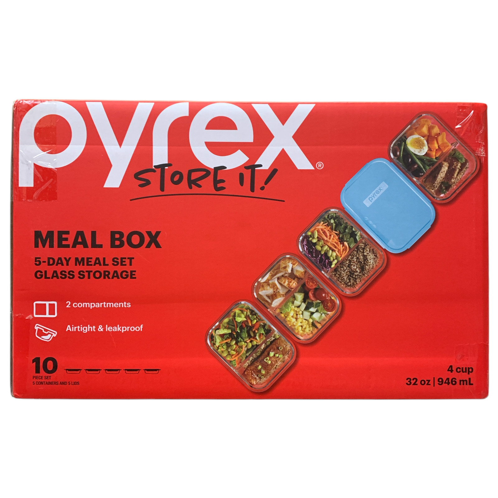 Pyrex Store It! Meal Box 5-Day Meal Set Glass Storage Containers, 10-Piece Set