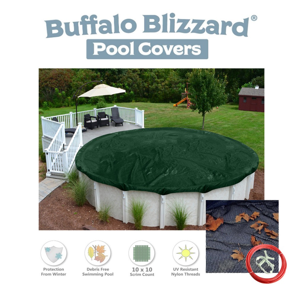 Buffalo Blizzard Round GREEN Supreme Plus Solid Winter Pool Cover & Leaf Net