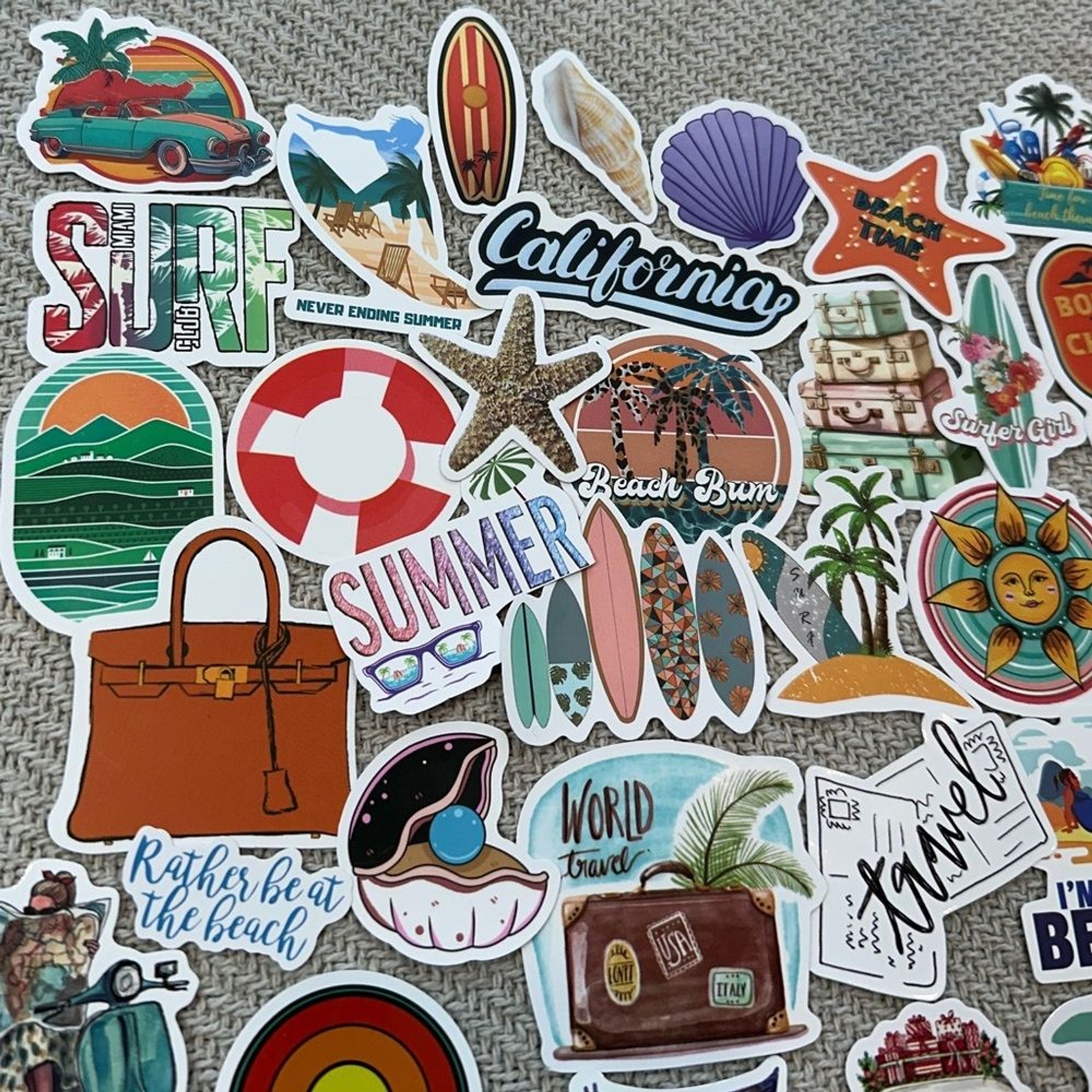 Beach Summer Lot of 50 Stickers Multicolor Travel Surf Vacation Pool Random