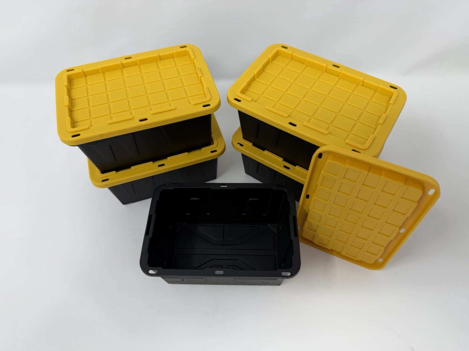 5 x Teeny Tote Mini Plastic Storage Totes New 2025, Lowe's Black Yellow