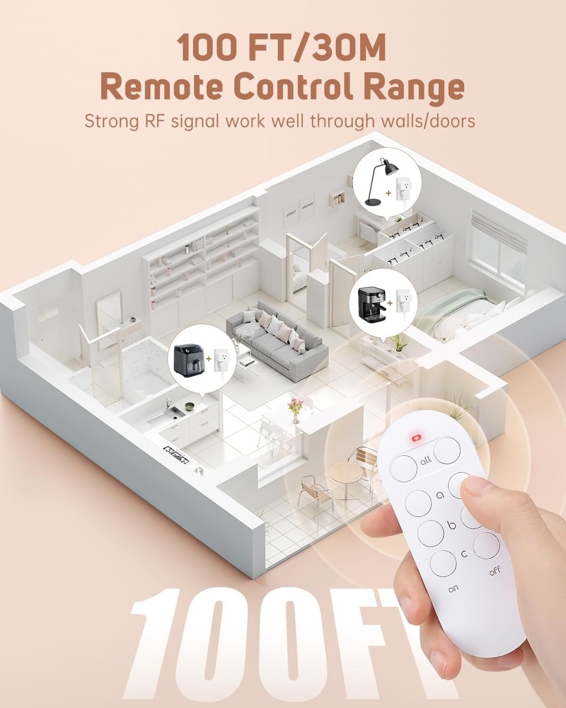 3 Pack Remote Control Outlet Plug Kit, 15A, 100ft Range, FCC Listed