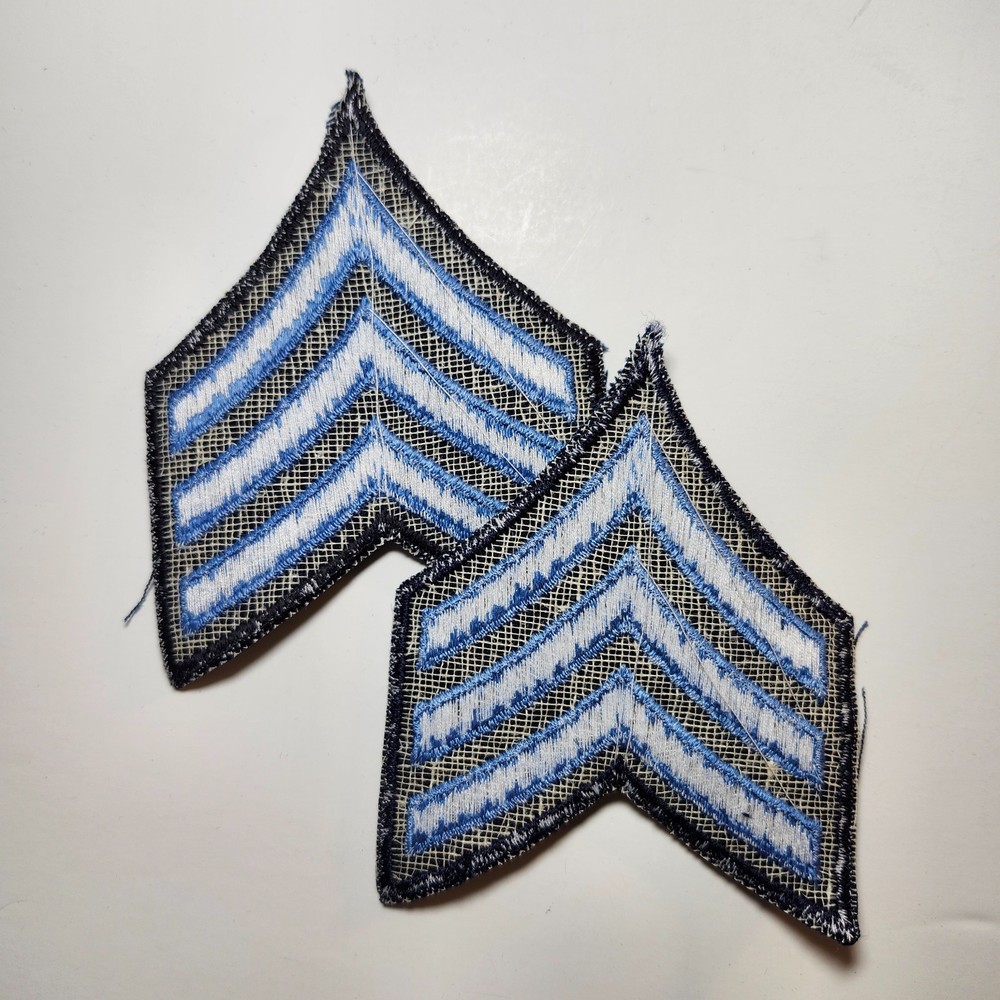 (2) Sergeant Chevron - 3 Light Blue Stripes on DARK NAVY (Navy Border) Patch