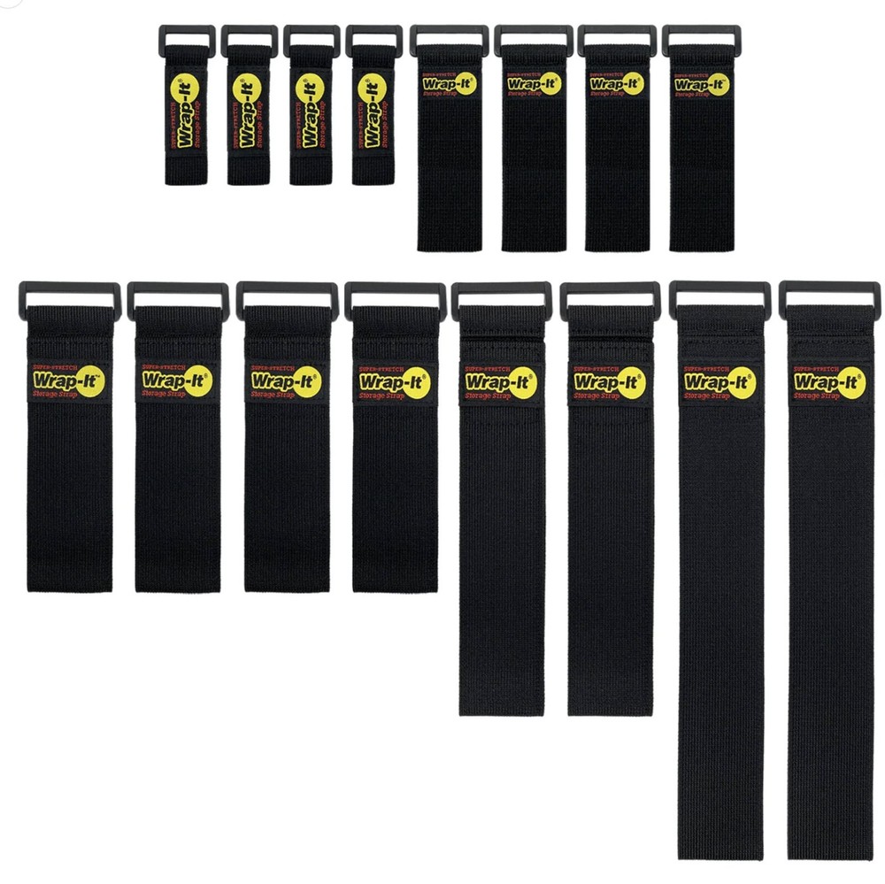 Super-Stretch Storage Straps - Assorted 16-Pack Black