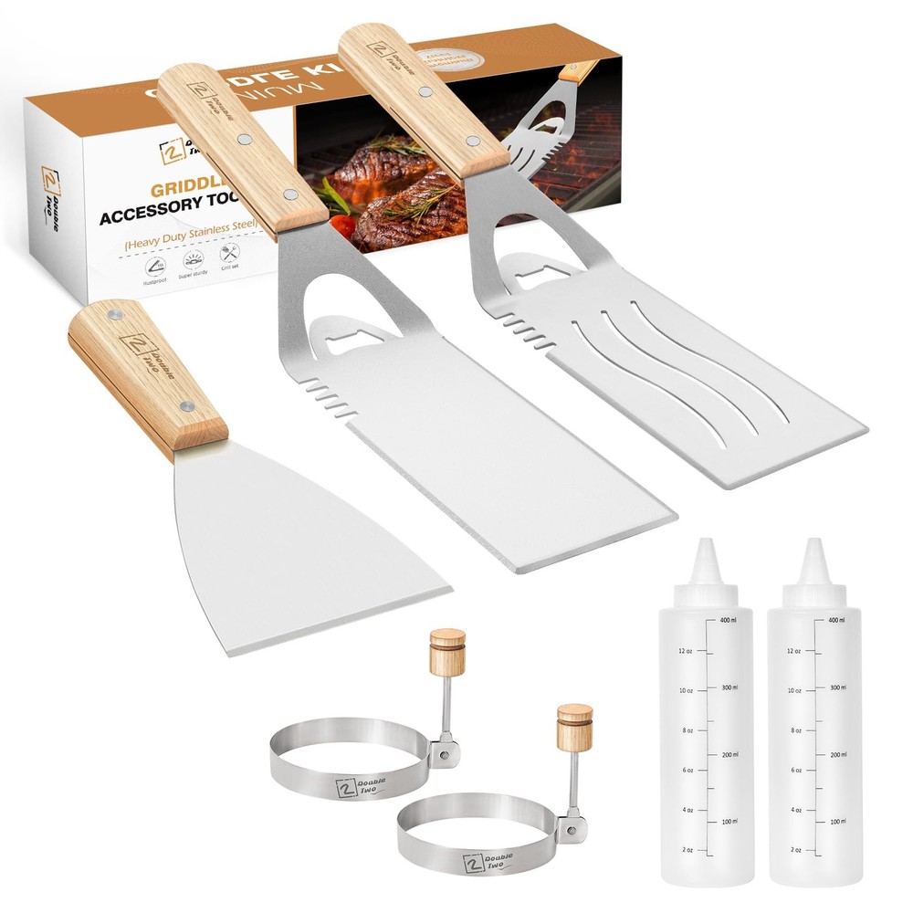 Double Two - Griddle Accessories Kit, Spatula Tools Set, Flat silvery