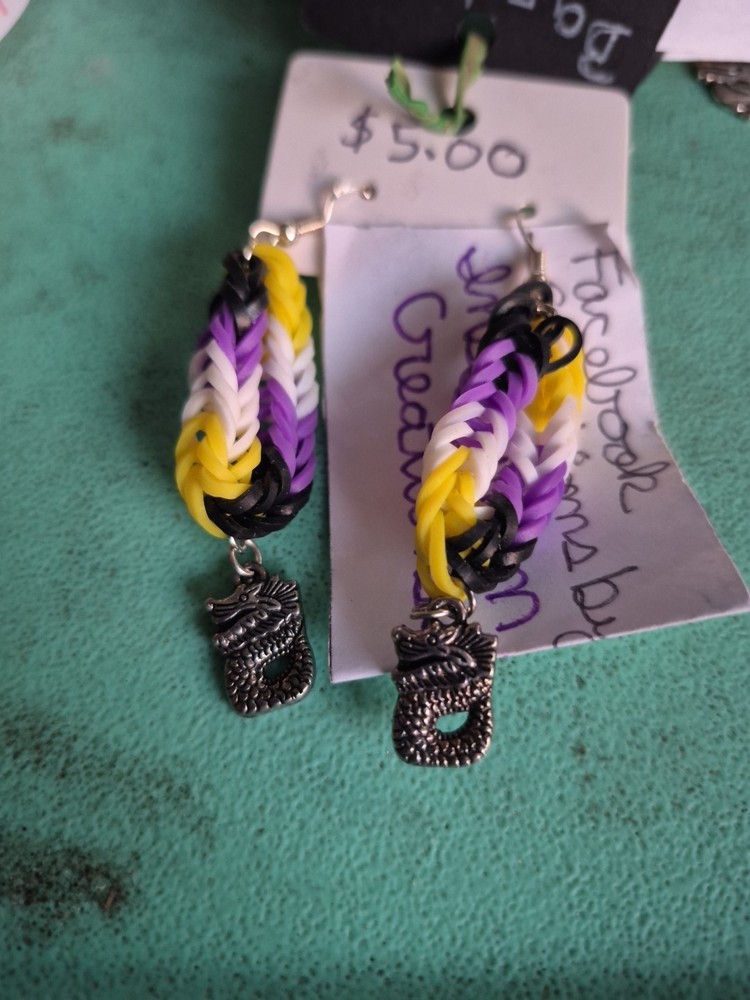 Non-Binary Pride Dragon Rainbow Loom Earrings Handmade