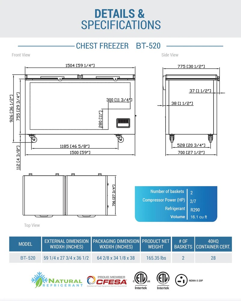 Chef AAA - 59" Chest Freezer