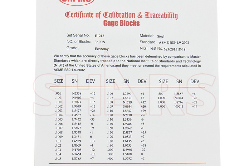 SHARS 0 TO 6" BORE GAGE BLOCK KIT CALIBRATION MASTER NEW R