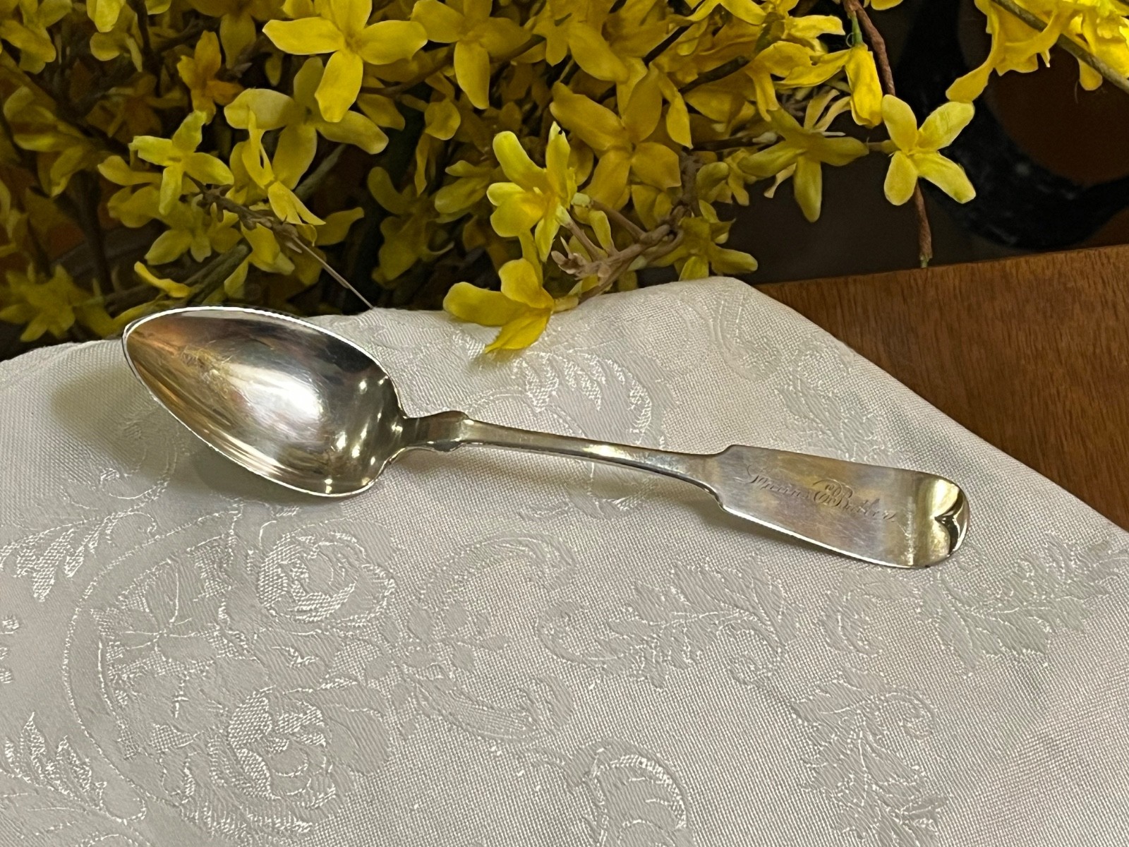 Antique Coin Silver Spoon By Hotchkiss & Schreuder / L L Mason Monogrammed 1800s