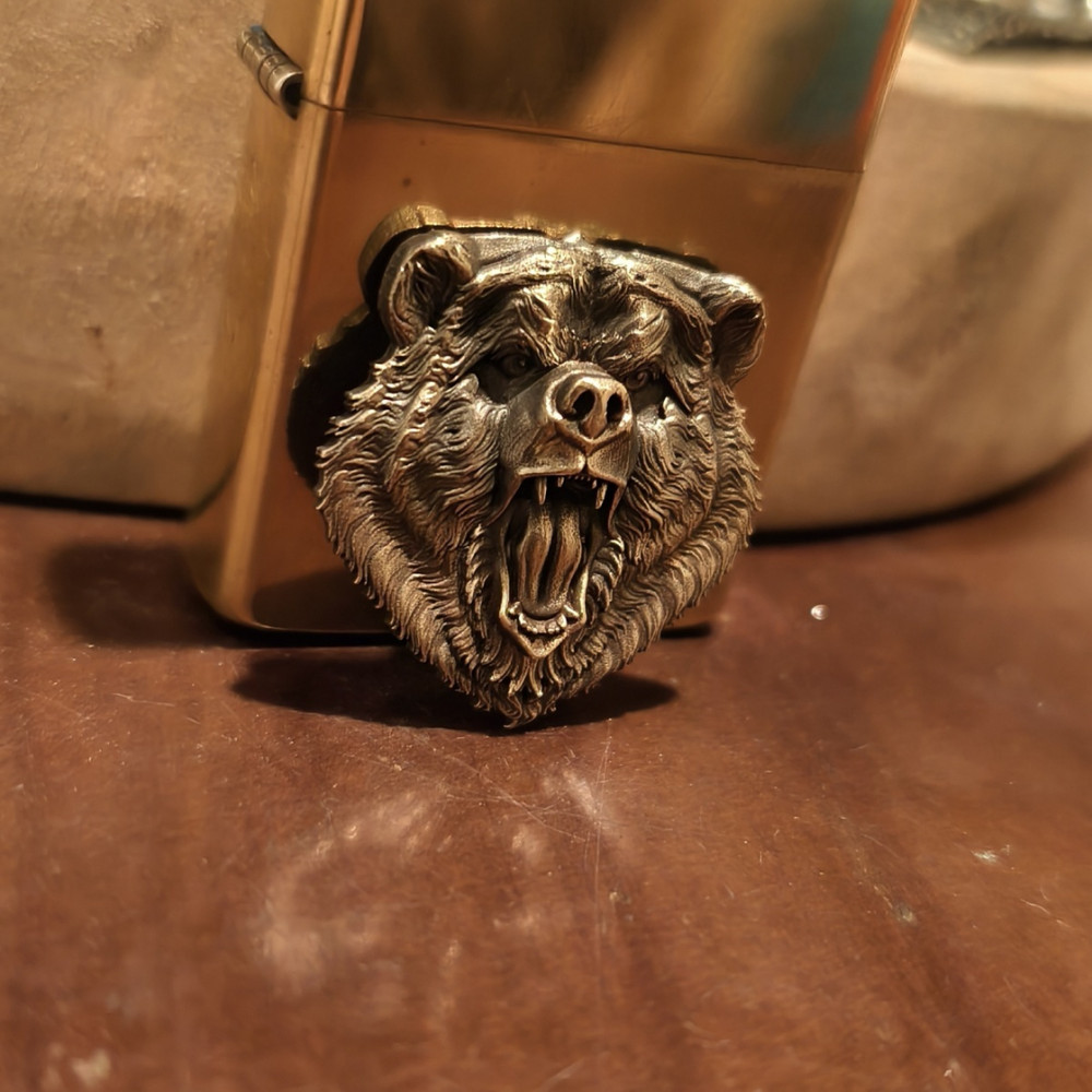 Brass Bear Head Kerosene Lighter Sticker Without Lighter