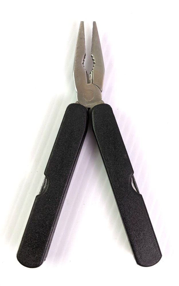 Stainless Steel Multi Tool Black Rubber Grip Folding 10 Function with Case