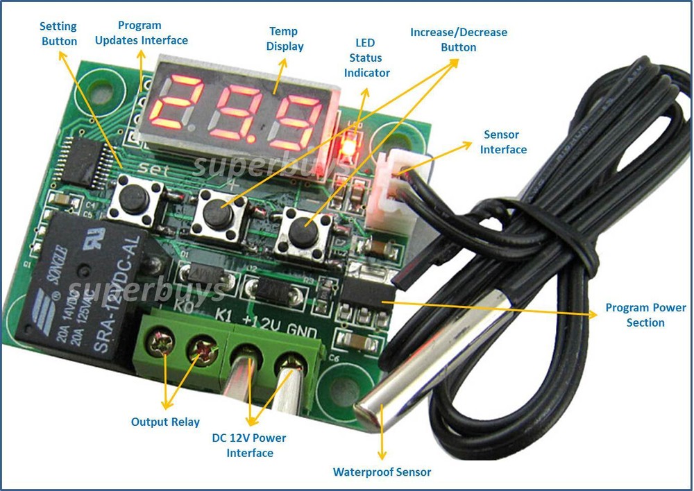 Temperature Control Switch DC12V Indicator Regulator Thermostat Thermometer Temp