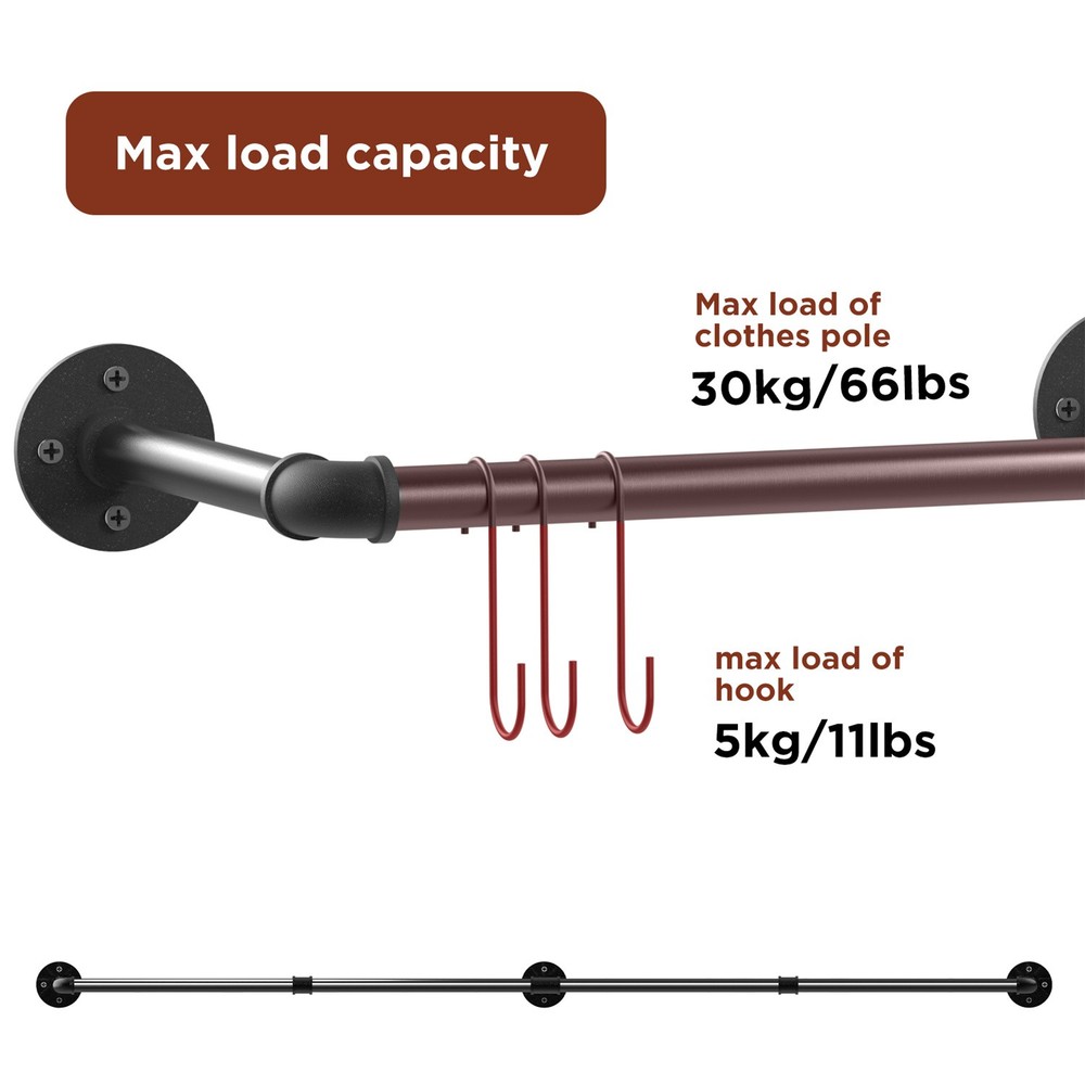 Space Saving Wall Mounted Clothes Rack Pipe Clothing Garment Display Rack Retail
