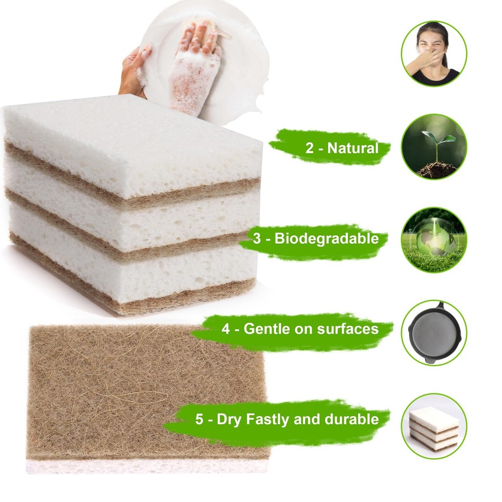 Natural Sponges For Dishes 12 Pack Keep Soap Biodegradable Kitchen Sponge Compos