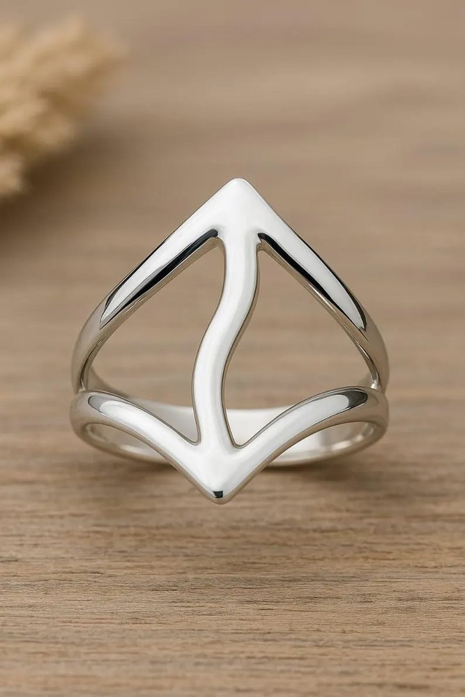Solid 925Sterling Silver Modern Abstract Openwork Rhombus Contemporary Band Ring