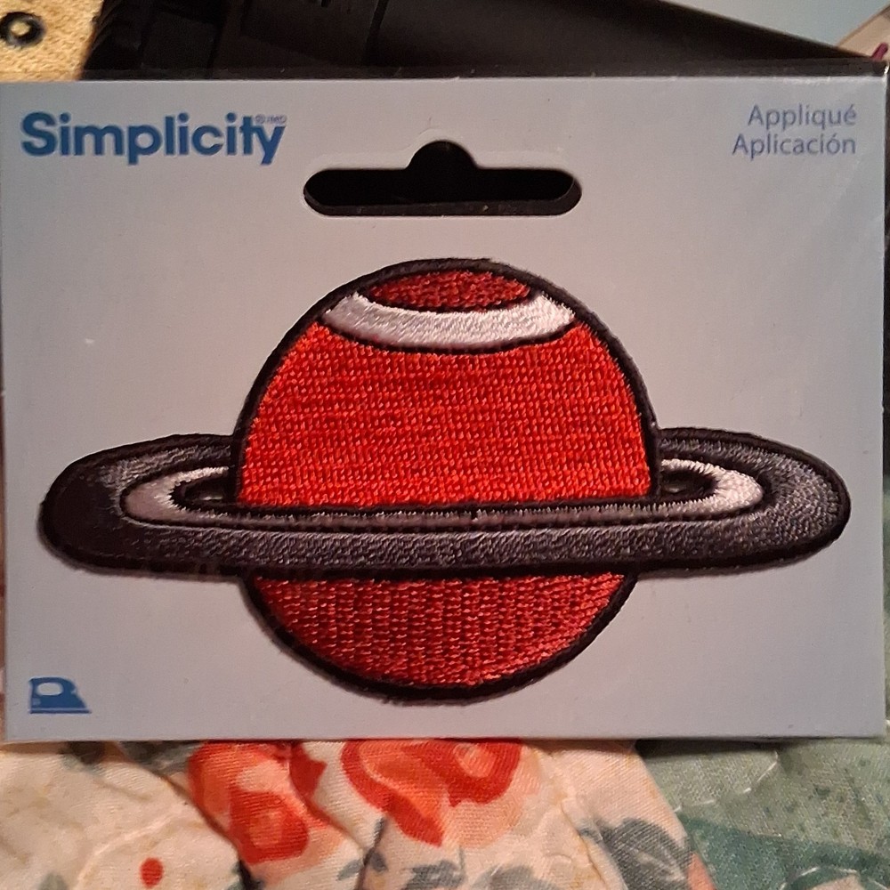 Simplicity Saturn Planet Applique Patch Red Black Stars & Sky Theme