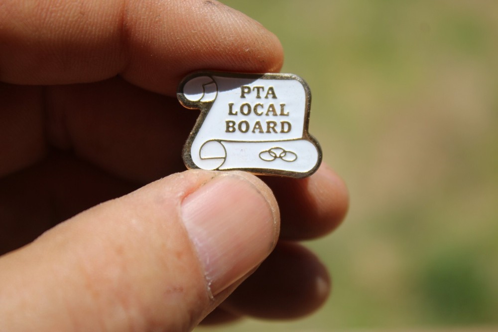 Lapel Pin, PTA scroll white on gold, PTA local board