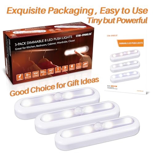 3 Pack 7” Dimmable Push Tap 7 inch, Push Control 3 Color Modes & Dimmable