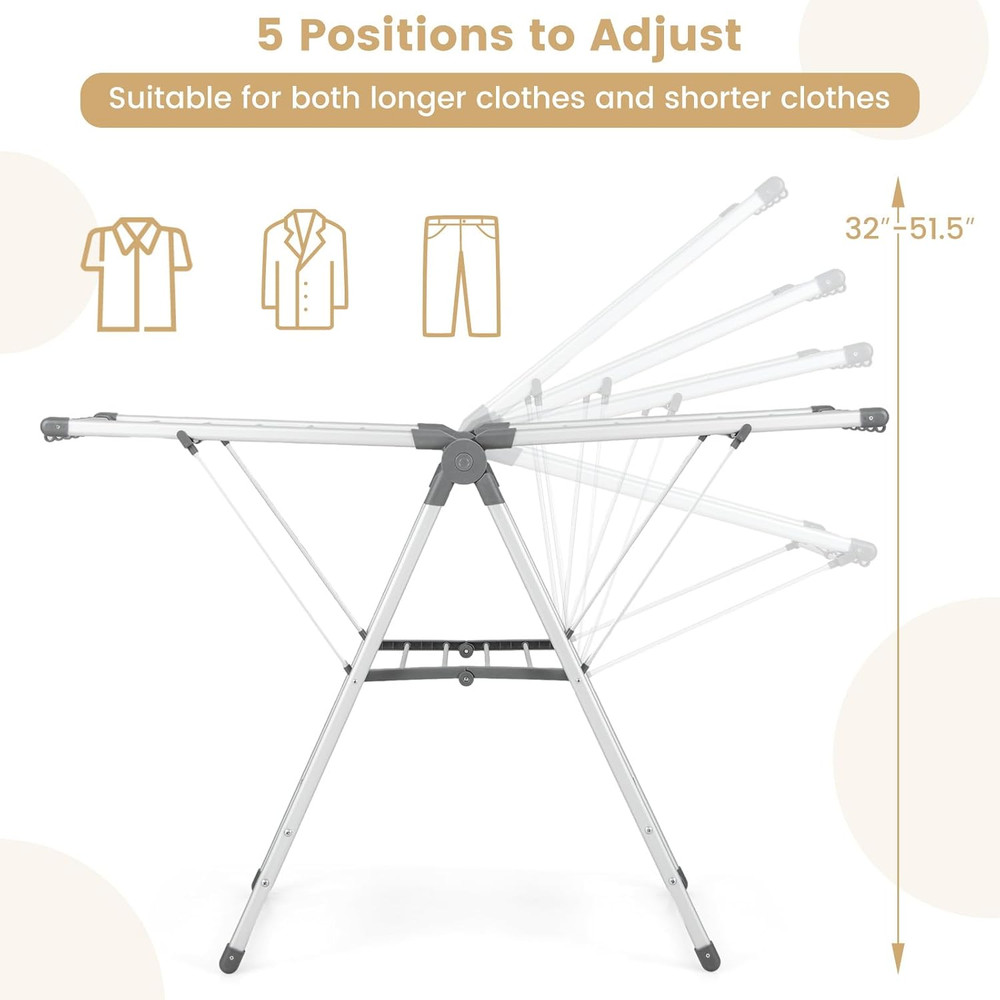 Space-Saving Collapsible 2-Layer Aluminum Drying Rack with Adjustable Wings