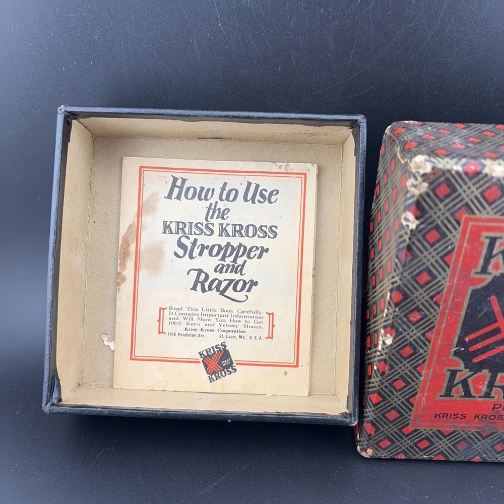Vintage Chrome Kriss Kross Stropper Razor Blade Sharpener w/ Box & Instructions