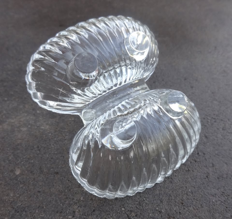 Clear Glass Double Open Salt Dip, Cellar, Dish w/Loop Handle!