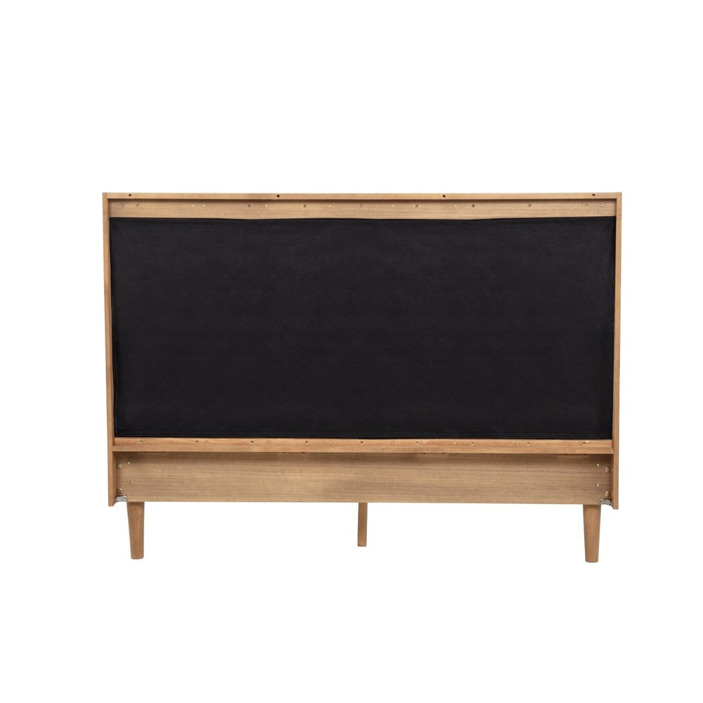 Queen/King Size Solid Wood Platform Bed Frame w/ Upholstered Headboard Wheat