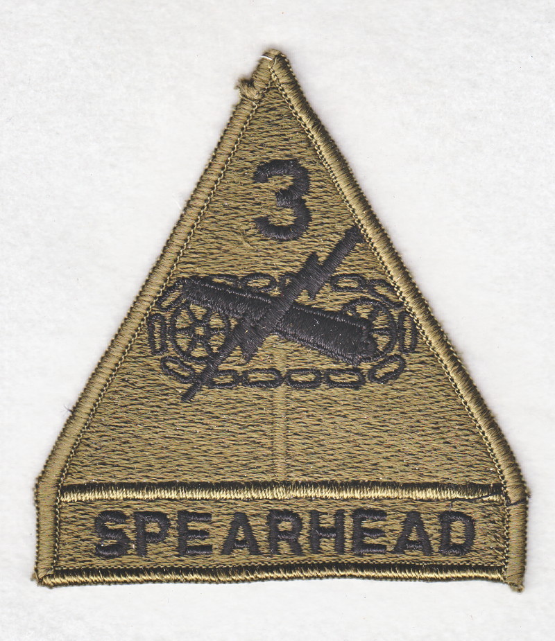 Army Patch:  3rd Armored Division w/tab (1 piece) - subdued, merrowed edge