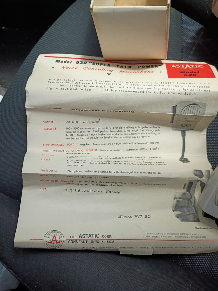 ASTATIC Model 539 CB Ham Radio Microphone Untested Box