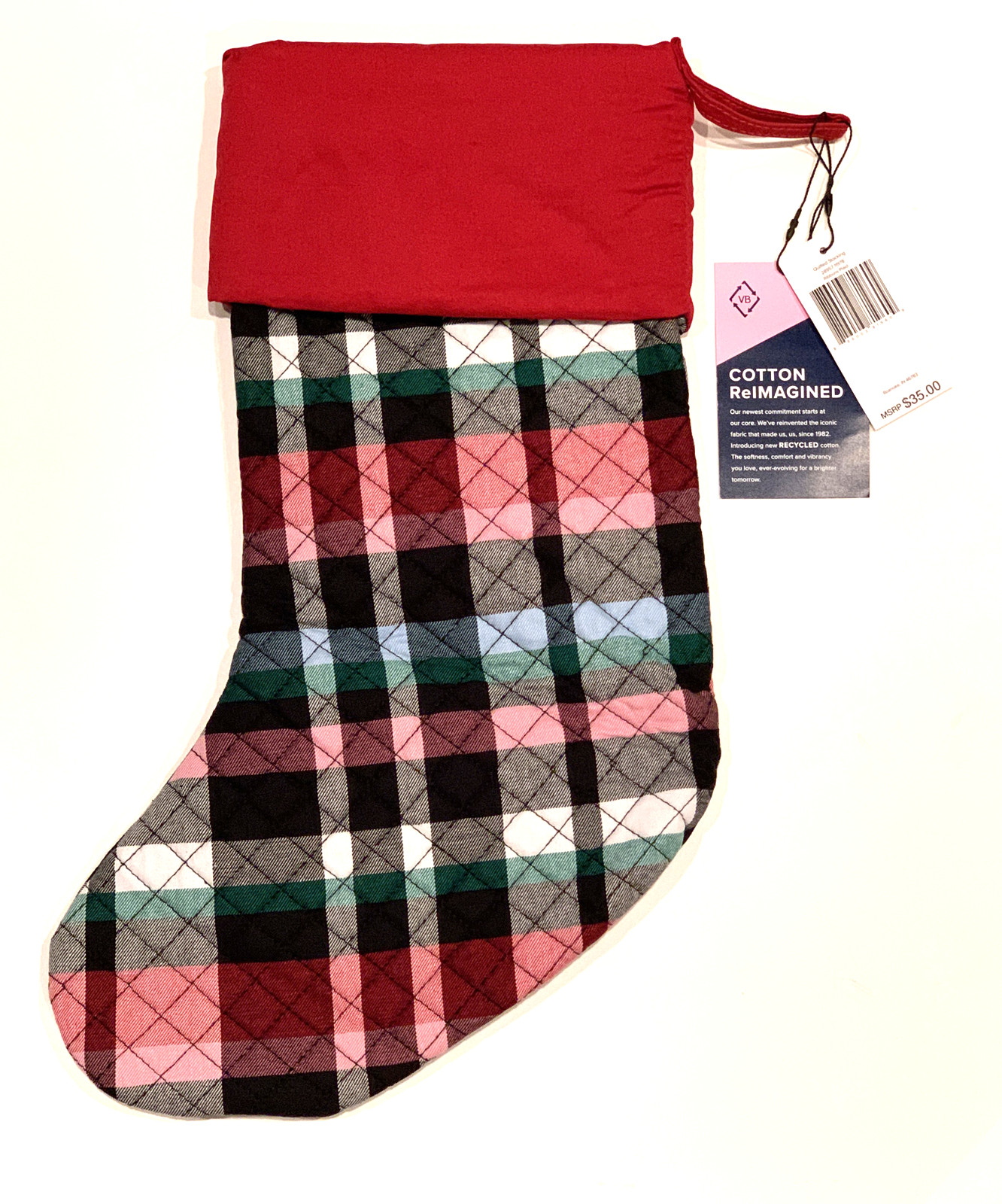 Vera Bradley Ribbons Plaid Christmas Quilted Stocking Holiday Decor NEW w TAG