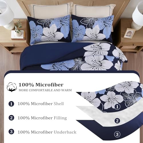 Size Comforter Set Floral Bedding Comforter Sets - Soft King Navy Blue