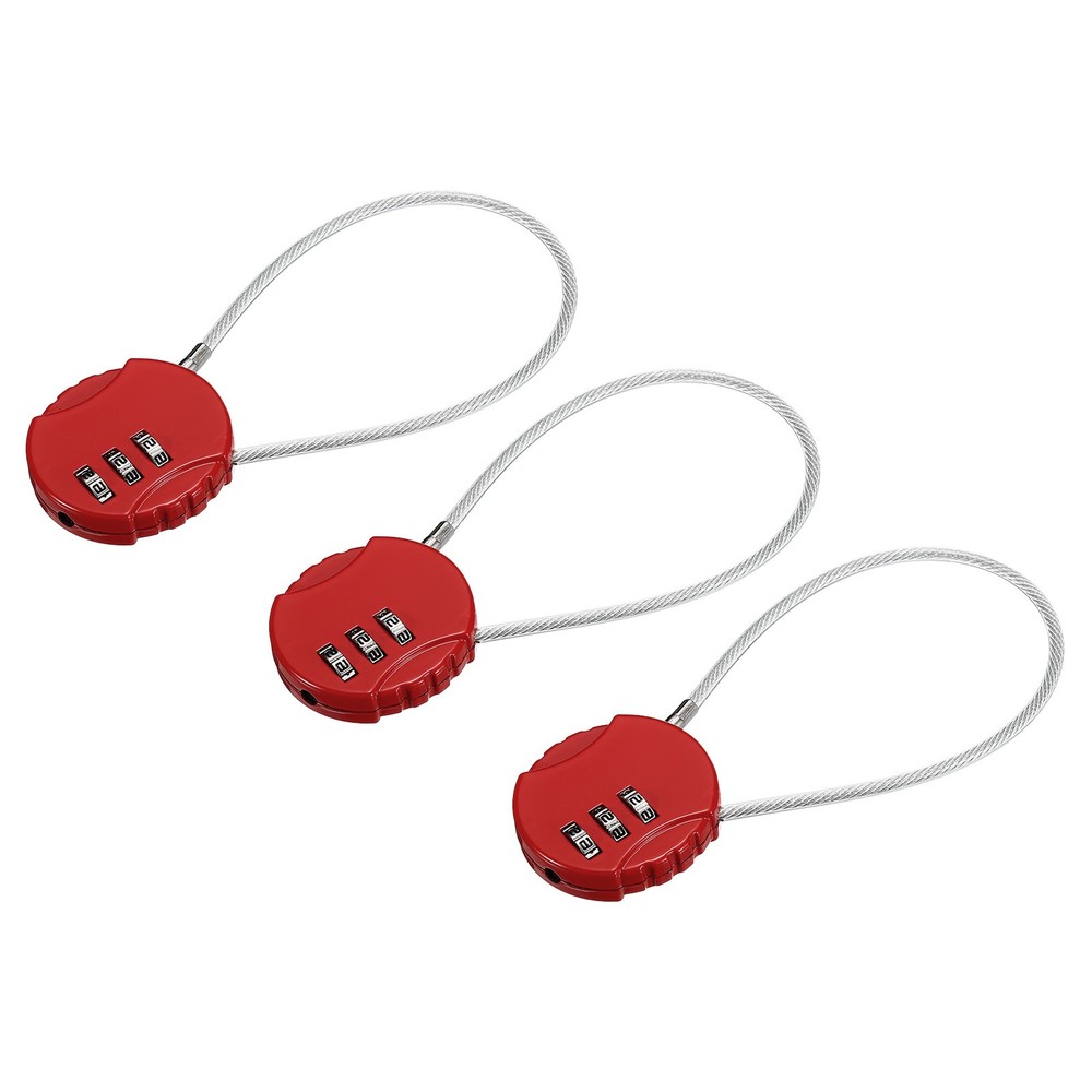 3Pc Small Combination Locks, 3 Digit Baggage Padlocks(Red, 7.8-Inch)