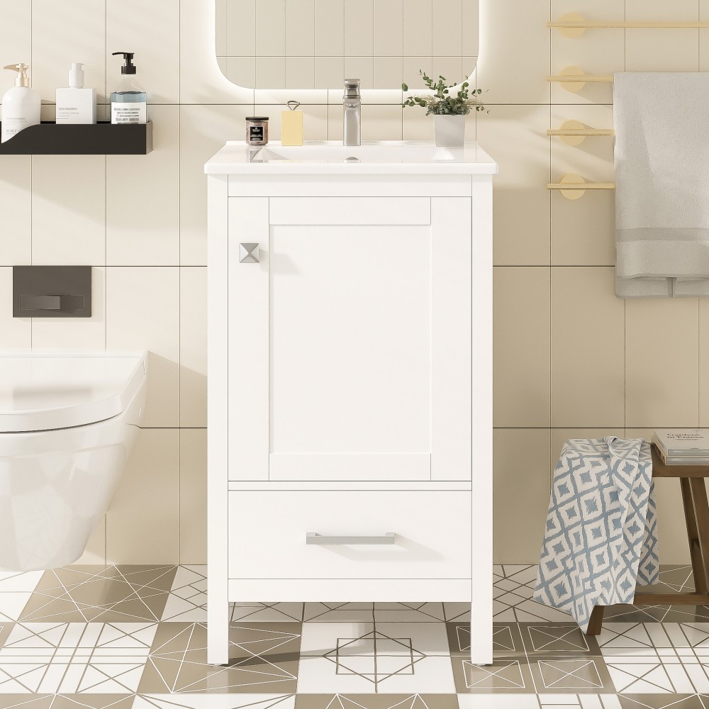 Bathroom Vanity W Ceramic Sink Double Layer Door Organizer
