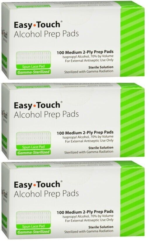 EasyTouch 2-Ply Alcohol Sterilized Pads Medium 100 Count - THREE PACK*