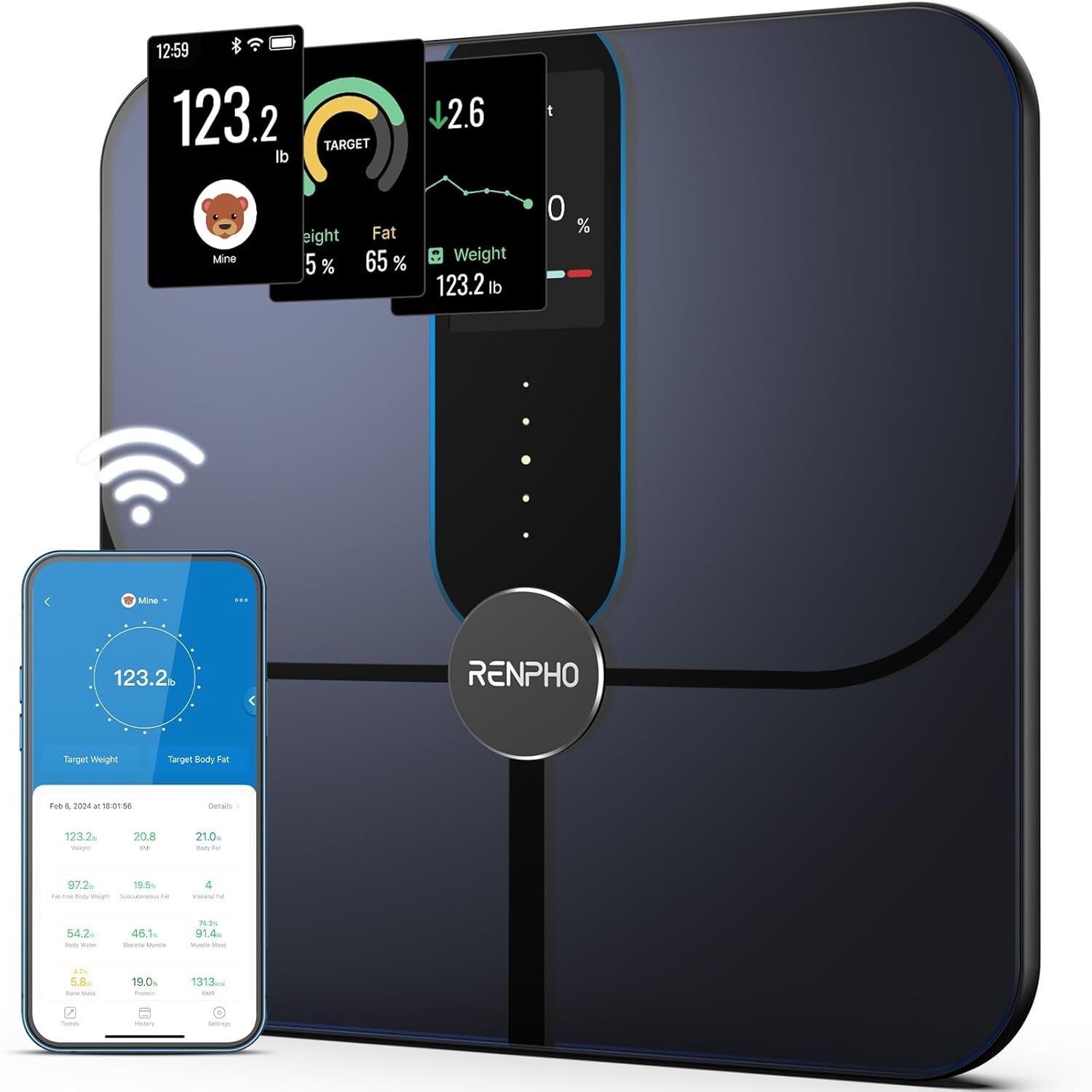 RENPHO Smart Scale, Body Fat Scale with TFT LCD Bathroom Scale for Body Weight