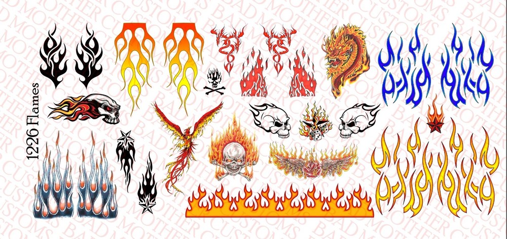 1/12 Scale Custom Tattoos for action figures: Flames pack - Waterslide Decals