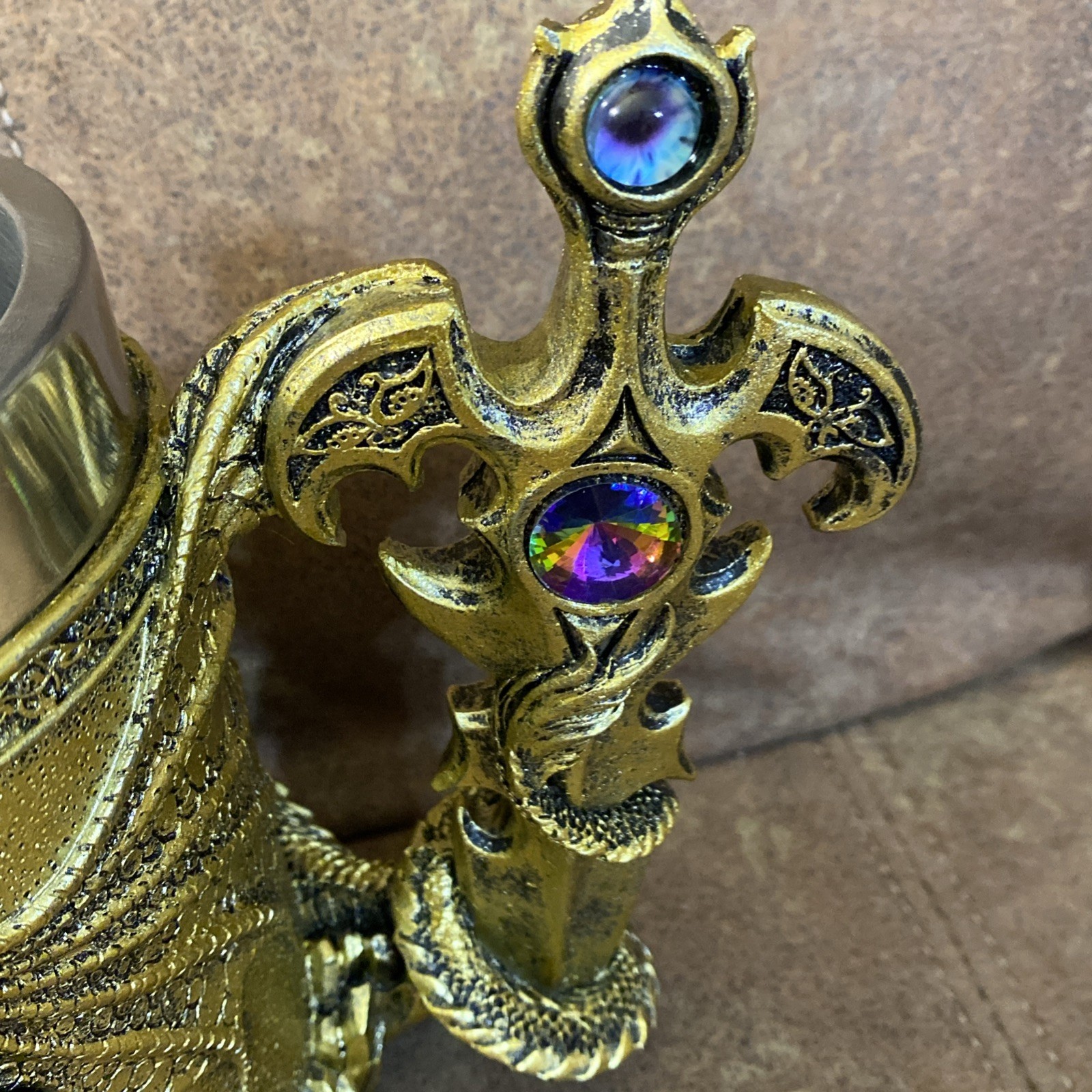 New Dungeon Dragon Jeweled Gemstone Sword Gold Drinking Mug Fantasy Mythical